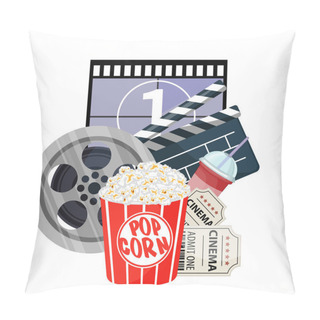 Personality  Movie Time Illustration. Cinema Poster Concept On Red Round Background. Pillow Covers