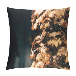 Personality  Close Up View Of Delicious Meat On Rotisserie On Dark Pillow Covers