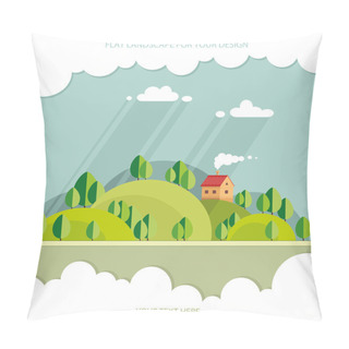 Personality  Summer Landscape.beautiful House On The Hill Among Trees, Beauti Pillow Covers