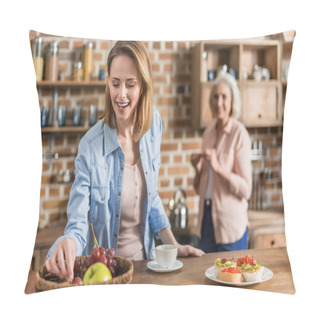 Personality  Women Having Good Time In Kitchen Pillow Covers