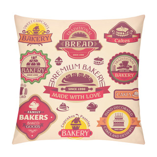 Personality  Set Of Vector Vintage Various Bakery Labels Pillow Covers