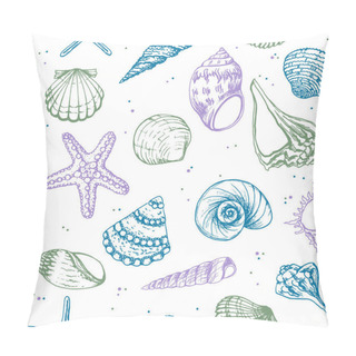 Personality  Hand Drawn Vector Illustrations - Seamless Pattern Of Seashells. Marine Background. Perfect For Invitations, Greeting Cards, Posters, Prints, Banners, Flyers Etc Pillow Covers