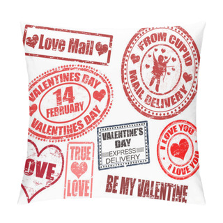 Personality  Collection Of Isolated Grunge Valentine's Day Stamps On White Background Pillow Covers