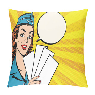 Personality  Girl Retro Stewardess With White Forms Brochure Ticket Pillow Covers
