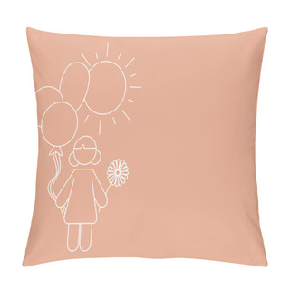 Personality  Illustration Of Cartoon Girl Holding Flower And Balloons, Children Protection Day Concept  Pillow Covers