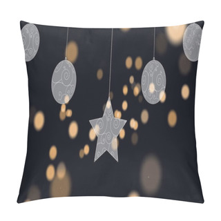 Personality  Image Of Falling Stars And Glowing Spots On Black Background. Christmas, Winter, Tradition And Celebration Concept Digitally Generated Image. Pillow Covers