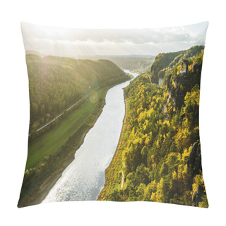 Personality  Picturesque Autumn Sunset Scenery Of Elbe River From Bastei Bridge And Sandstone Mountains, Saxon Switzerland National Park Near Dresden, Germany Pillow Covers