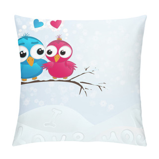 Personality Couple Of Birds In Love. Vector Illustration. Pillow Covers