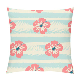 Personality  Hibiscus Flowers And Stripes Seamless Pattern Pillow Covers