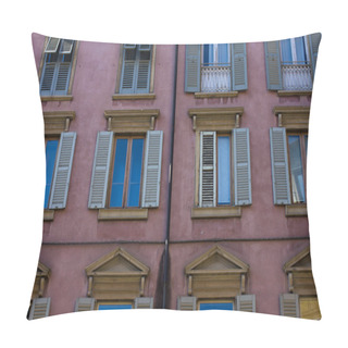 Personality  Many Windows. Medieval Facade. Window Shutters. Architectural Style Of Italy Pillow Covers