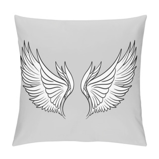 Personality  Sketch Angel Wings. Angel Feather Wing. Vector Illustration. Pillow Covers