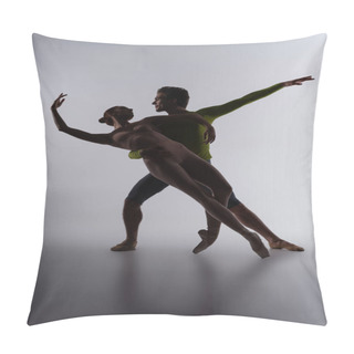 Personality  Silhouette Of Ballet Dancer Supporting Ballerina On Dark Grey Pillow Covers