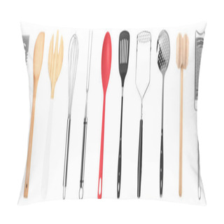 Personality  Set With Different Cooking Utensils On White Background, Banner Design  Pillow Covers