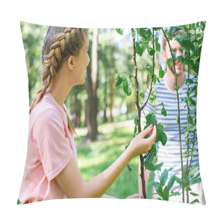Personality  Young Couple With Green Tree In Park Pillow Covers