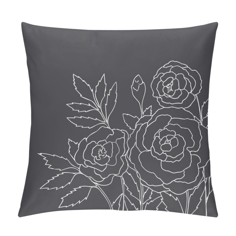 Personality  Beautiful Roses Isolated On Black Background. Hand Drawn Vector Illustration With Flowers. Retro Floral Card. Romantic Delicate Bouquet. Element For Design. Contour Lines. Chalkboard Imitation. Pillow Covers