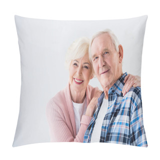 Personality  Portrait Of Happy Senior Couple Looking At Camera Pillow Covers