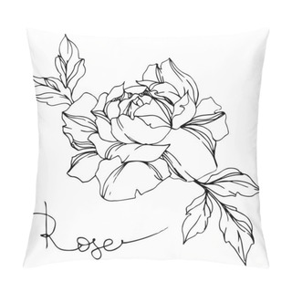 Personality  Vector Black And White Rose With Leaves Illustration Element Pillow Covers