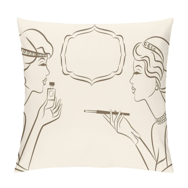 Personality  Vintage fashion girl with cannon-bit and perfume. pillow covers
