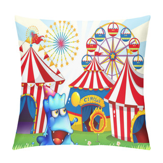Personality  A Blue Monster Near The Circus Tents Pillow Covers