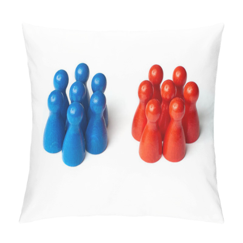 Personality  Game Figures As A Symbol For Two Groups Of People. Concept For Teamwork Or Challange. Isolated On White Background. Pillow Covers