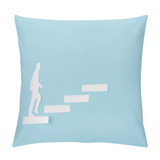 Personality  Top View Of Paper Man On Career Ladder On Blue  Pillow Covers