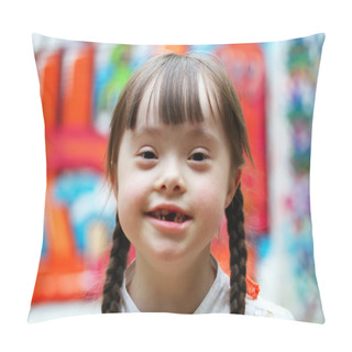 Personality  Portrait Of Beautiful Young Girl On The Playground. Pillow Covers