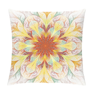 Personality  Beautiful Fractal Flower In Yellow, Brown And Blue. Pillow Covers