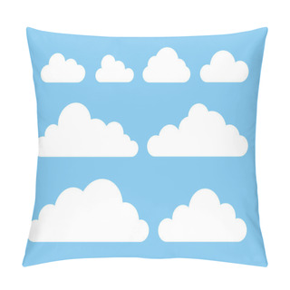 Personality  Set Of Funny Clouds In Flat Style On Blue Background. Hand Drawn Illustration Cartoon Sky. Creative Art Work. Actual Vector Weather Drawing Pillow Covers