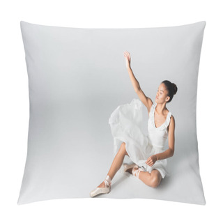 Personality  Graceful African American Ballerina In Dress Dancing On Floor On White Background Pillow Covers