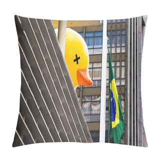 Personality  Sao Paulo, Brazil. Fruary 14, 2016. In Brazil, The Duck Symbolizes The People That Pay The Account Of The Corruptions Of The Politicians. The People Deceived By The Political Class, Who Pays Expensive Taxes And Has No Return. Pillow Covers