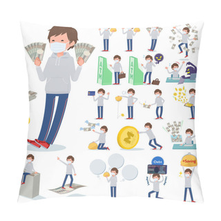 Personality  A Set Of Sportswear Men Wearing Mask With Concerning Money And Economy.There Are Also Actions On Success And Failure.It's Vector Art So It's Easy To Edit. Pillow Covers
