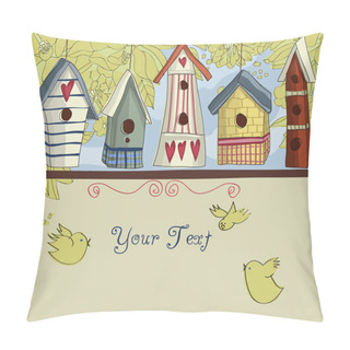Personality  Colorful Birdhouses, Horizontal Background Pillow Covers