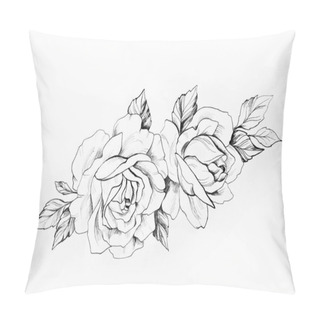 Personality  Sketch Of A Branch Of Beautiful Roses On A White Background. Pillow Covers