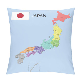 Personality  Japan Map. Color Map Of The Provinces Of Japan. Japan Administrative Map. Regions And Prefectures. Pillow Covers