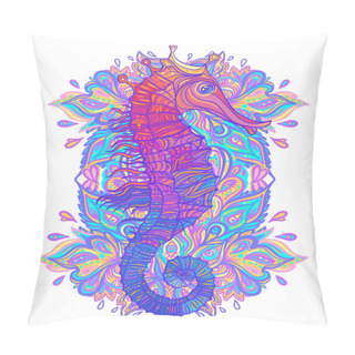 Personality  Rainbow Seahorse, Decorative Clorful Vector Illustration Over Ornate Mandala Isolated On White. Color Tattoo Design. Pillow Covers