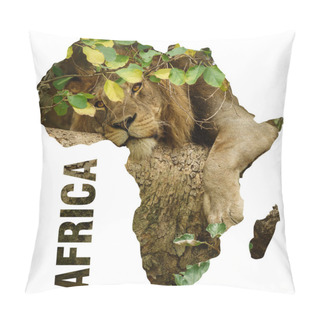 Personality  Wild Lion Over Tree Branch And Africa Continent Outline Pillow Covers