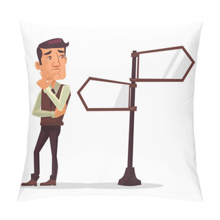 Personality  Thinking Man. Difficult Choice. Vector Flat Cartoon Illustration Pillow Covers