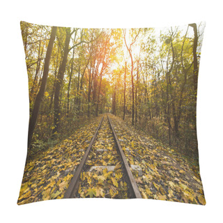 Personality  Railroad In Autumn Forest Pillow Covers