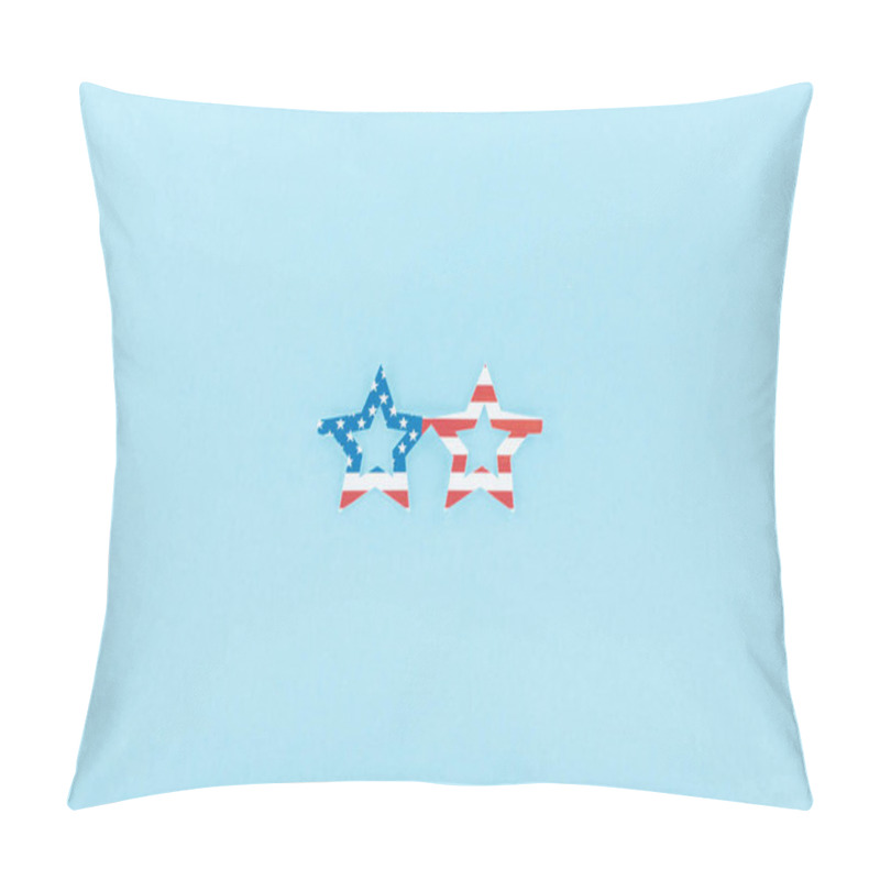 Personality  top view of paper cut decorative glasses made of american flag on blue background  pillow covers