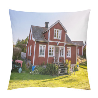 Personality  Red Cottage On The Island Harstena In Sweden, Principally Known Pillow Covers