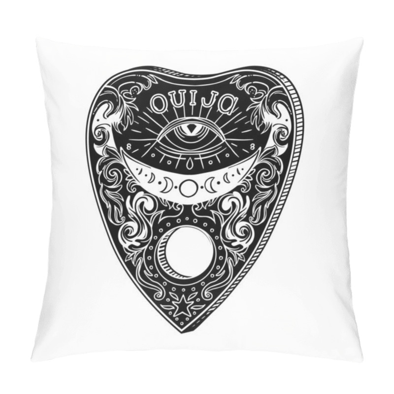 Personality  Heart-shaped Planchette For Spirit Talking Board. Vector Isolated Illustration In Victorian Style. Mediumship Divination Equipment. Flash Tattoo Drawing. Alchemy, Occultism. Pillow Covers