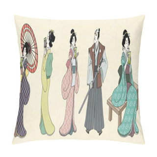 Personality  Japanese Characters Design In Ukiyo-e Style, Geisha And Kabuki Pillow Covers