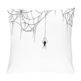 Personality  Spider  Hanging From Spiderwebs On White   Background, Hallowed Banner Isolated On Night Background Texture, Vector Illustration. Pillow Covers