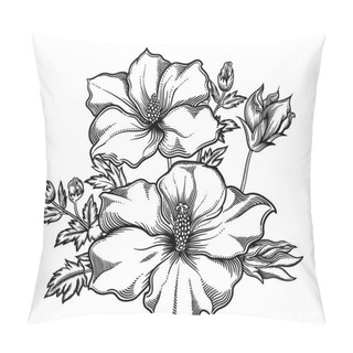 Personality  Blooming Exotic Flowers , Detailed Hand Drawn Vector Illustration. Romantic Decorative Flower Drawing In Line Art . All Sketches Objects Isolated On White Background. Vector Sketch Of Blooming Flowers Pillow Covers