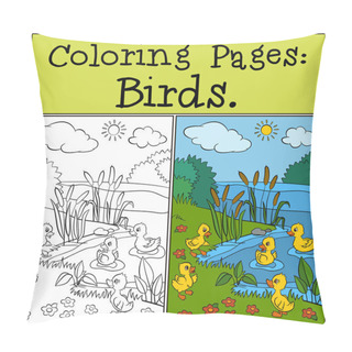 Personality  Little Cute Ducklings Play Near The Pond. Pillow Covers
