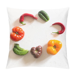 Personality  Ugly Tomato, Pepper, Cucumber On White. Concept Organic Vegetables. Pillow Covers