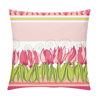 Personality  Pink Floral Background With Tulips And Stripes Pillow Covers