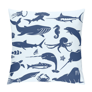 Personality  Sealife, Sea And Ocean Animals And Fish Silhouettes Collection Pillow Covers