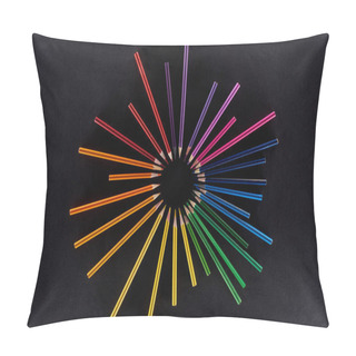 Personality  Rainbow Spectrum Gradient Made With Color Pencils Isolated On Black Pillow Covers