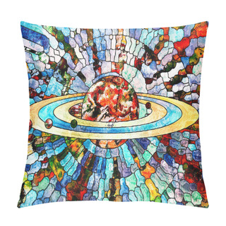 Personality  Stained Glass Forever Series. Image Of Saturn Like Planet Executed With Mosaic Style On The Subject Of Science, Education, Astronomy And Nature Pillow Covers